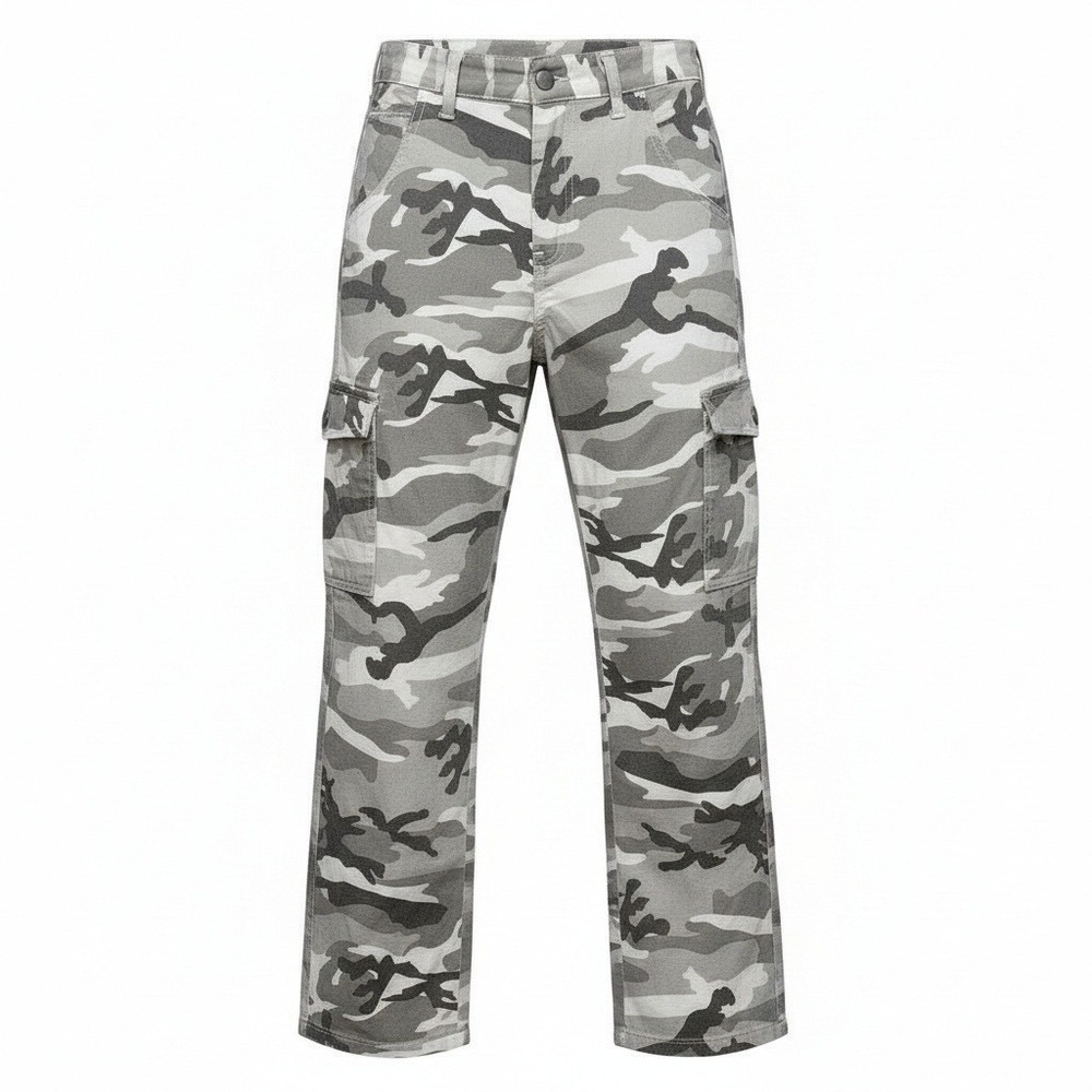 New XS Petite White‎ Gray Camo Denim Cargo Jeans Pants with Pockets